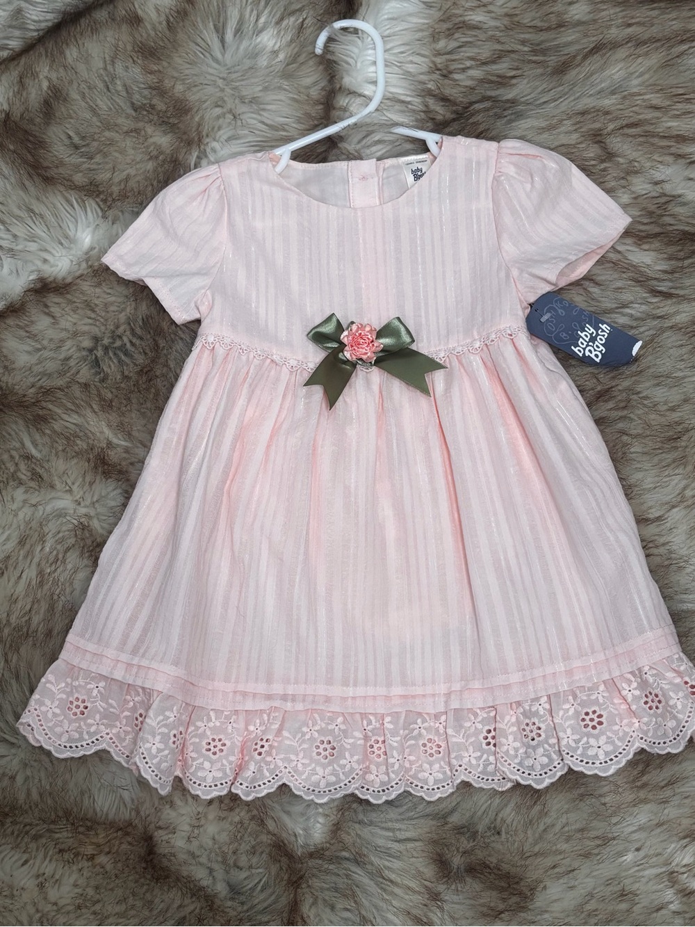 Baby B'gosh Pink Lace-Trim Dress with Ribbon Accent